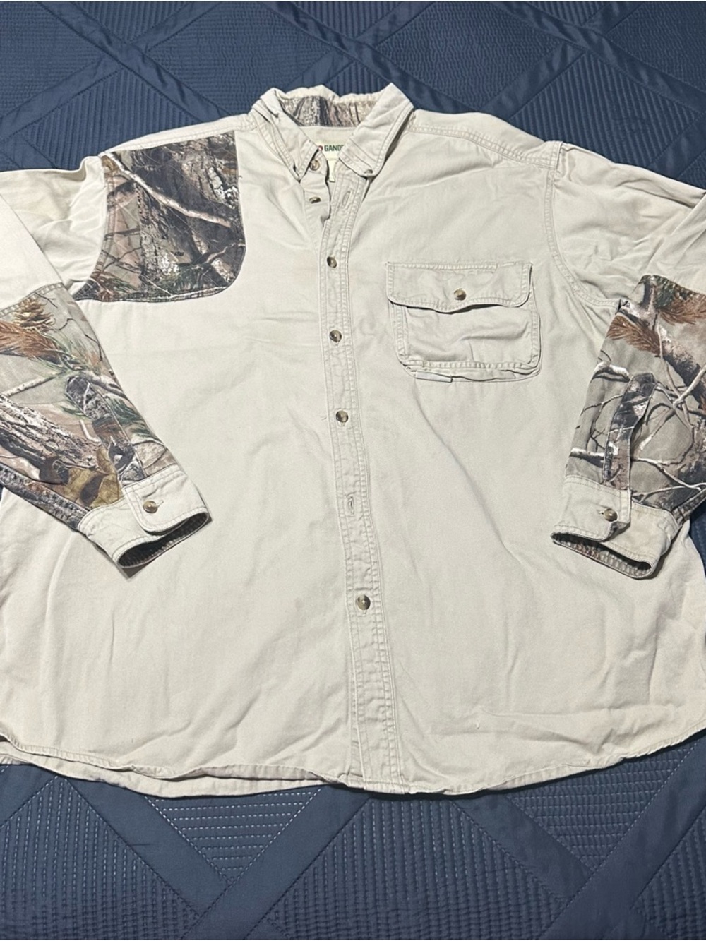 Gander Mountain Shirt Mens XL Hunting Outdoor Camo Patch Long Sleeve Button Up
